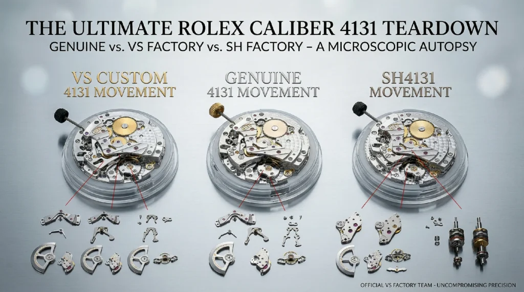 The Ultimate Rolex Caliber 4131 Teardown: Genuine vs VS Factory vs SH Factory – A Microscopic Horological Autopsy