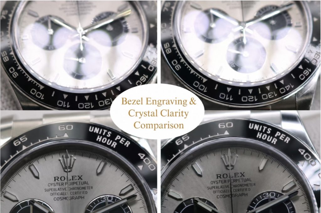 Daytona 126519LN bezel engraving and crystal transparency comparison