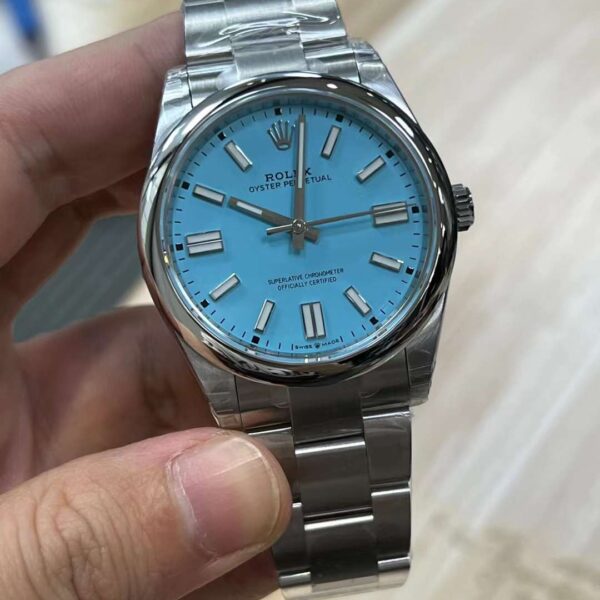VS Factory Rolex Oyster Perpetual 41mm Turquoise “Tiffany” Blue Dial Smooth Bezel Oyster Bracelet (124300) 1:1 Super Clone – VS3230 Movement