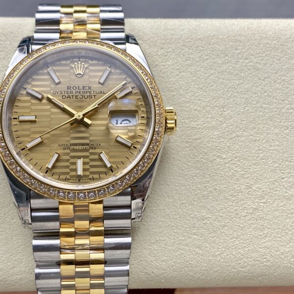 VS Factory Rolex Datejust 36 Two-Tone Yellow Gold Diamond Bezel Golden Fluted Motif (126283RBR) 1:1 Super Clone – DD3235 Movement