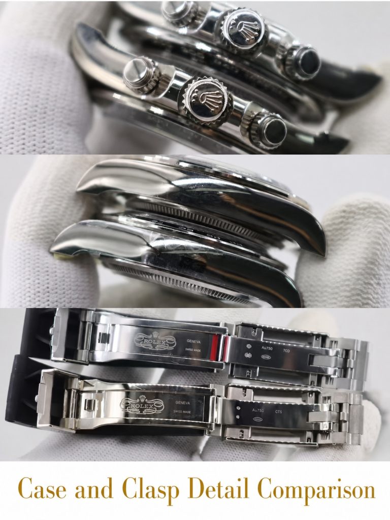 VS Factory Daytona case side profile compared with genuine Rolex