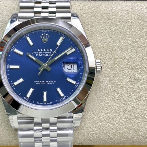 VS Factory Rolex Datejust 41mm Blue Sunburst Dial Smooth Bezel Jubilee Bracelet (126300) 1:1 Super Clone – DD3235 Movement