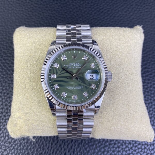 VS Factory Rolex Datejust 36mm Olive Green Palm Motif Diamond Dial Jubilee Bracelet (126234) 1:1 Super Clone – DD3235 Movement