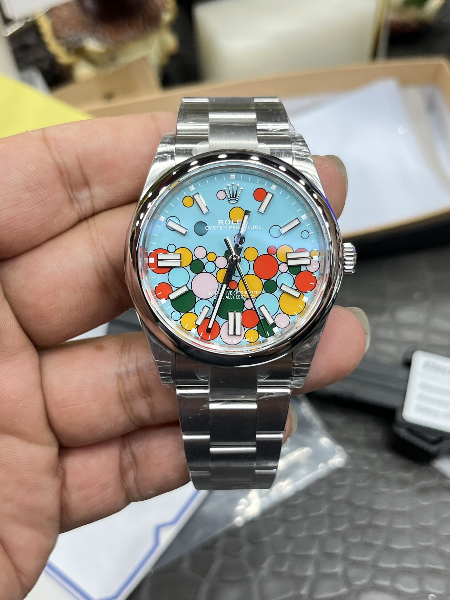 i1715728166_5641_0-1.jpg VS Factory Rolex Oyster Perpetual 36mm “Celebration Bubble” Motif Dial Smooth Bezel Oyster Bracelet (126000) 1:1 Super Clone – DD3230 Movement - Image 1