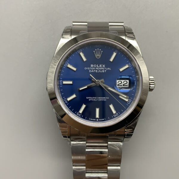 VS Factory Rolex Datejust 41mm Blue Sunburst Dial Smooth Bezel Oyster Bracelet (126300) 1:1 Super Clone – DD3235 Movement
