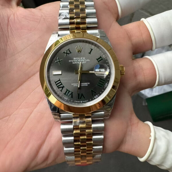 VS Factory Rolex Datejust 41mm Two-Tone Yellow Gold Slate “Wimbledon” Dial Smooth Bezel Jubilee Bracelet (126303) 1:1 Super Clone – DD3235 Movement