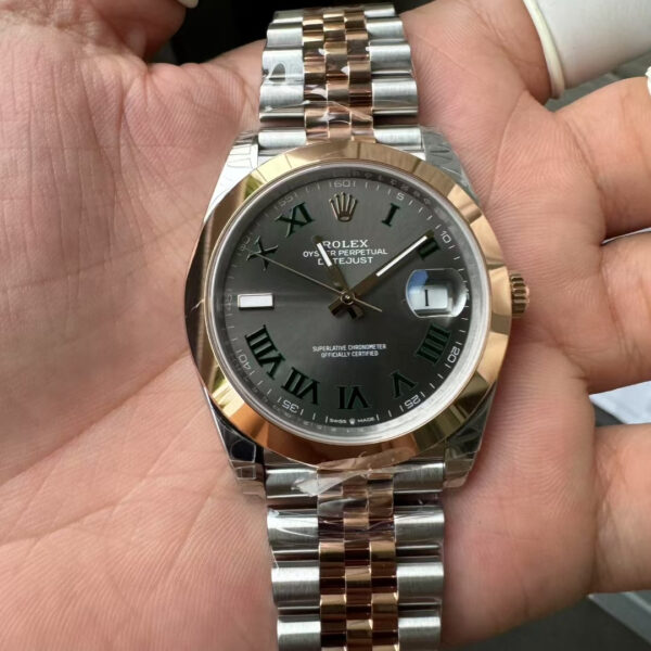 VS Factory Rolex Datejust 41mm Two-Tone Rose Gold Slate “Wimbledon” Dial Smooth Bezel Jubilee Bracelet (126301) 1:1 Super Clone – DD3235 Movement
