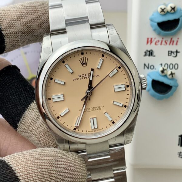 VS Factory Rolex Oyster Perpetual 41mm Candy Pink Lacquer Dial Smooth Bezel Oyster Bracelet (124300 Custom) 1:1 Super Clone – DD3230 Movement