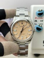 VS Factory Rolex Oyster Perpetual 41mm Candy Pink Lacquer Dial Smooth Bezel Oyster Bracelet (124300 Custom) 1:1 Super Clone – DD3230 Movement