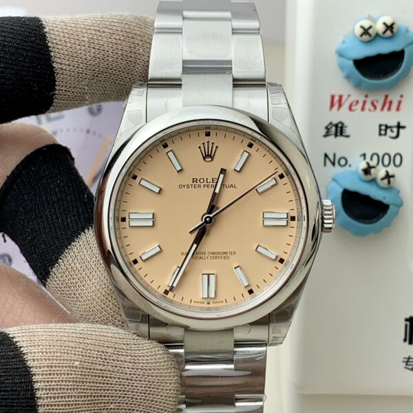 VS Factory Rolex Oyster Perpetual 41mm Candy Pink Lacquer Dial Smooth Bezel Oyster Bracelet (124300 Custom) 1:1 Super Clone – DD3230 Movement