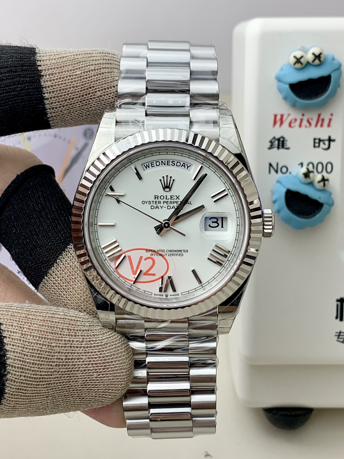 i1764080005_6442_0-1.jpg VS Factory (V2) Rolex Day-Date 40mm White Roman Dial Fluted Bezel President Bracelet (228239) 1:1 Super Clone – DD3255 Movement - Image 1