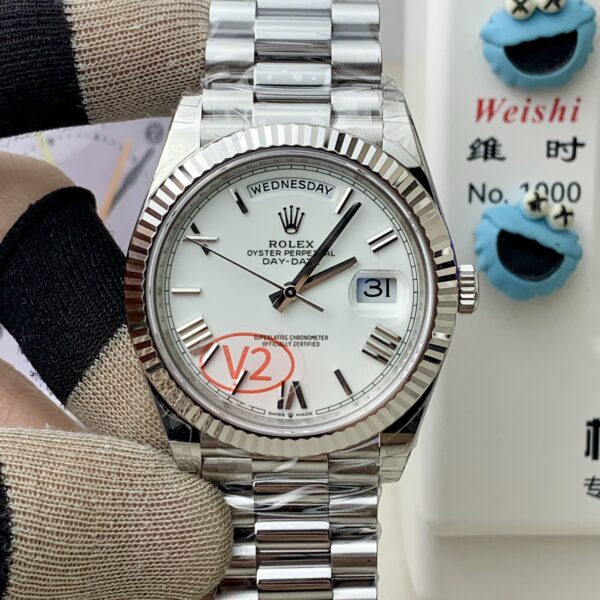 VS Factory (V2) Rolex Day-Date 40mm White Roman Dial Fluted Bezel President Bracelet (228239) 1:1 Super Clone – DD3255 Movement