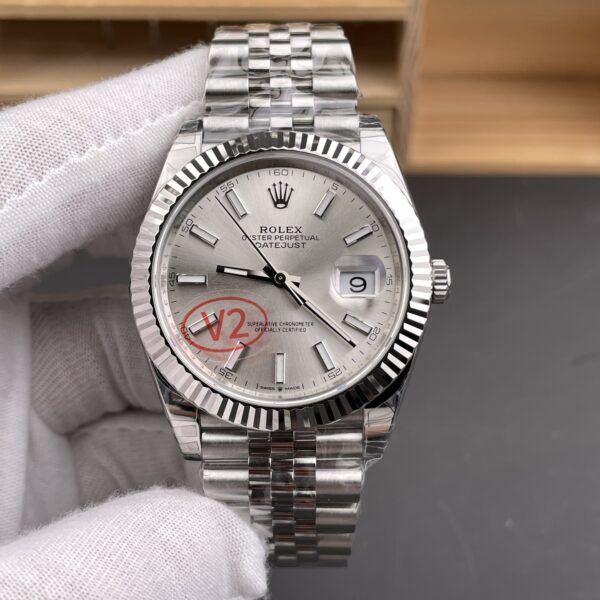 VS Factory (V2) Rolex Datejust 41mm Silver Sunburst Dial Fluted Bezel Jubilee Bracelet (126334) 1:1 Super Clone – DD3235 Movement