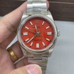 VS Factory Rolex Oyster Perpetual 41mm Coral Red Dial Smooth Bezel Oyster Bracelet (124300) 1:1 Super Clone – DD3230 Movement