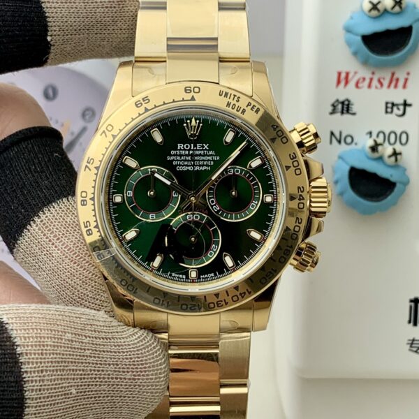 VS Factory Rolex Cosmograph Daytona Full Yellow Gold “John Mayer” Green Dial (116508) 1:1 Super Clone – DD4130 Movement