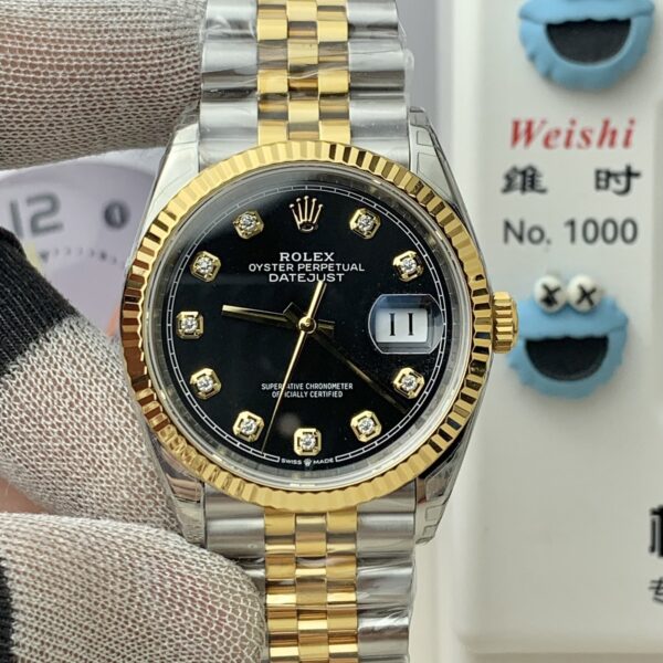 VS Factory Rolex Datejust 36mm Two-Tone Yellow Gold Black Diamond Dial Jubilee Bracelet (126233) 1:1 Super Clone – DD3235 Movement