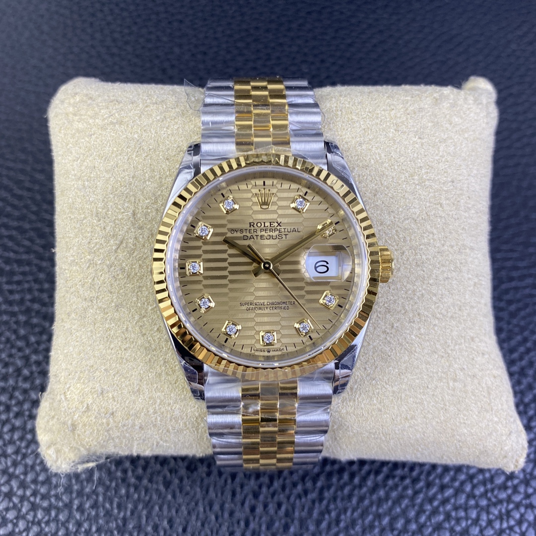 vsf-11440-8a652e165a-i1682349063_9113_0-1 VS Factory Rolex Datejust 36mm Two-Tone Yellow Gold Golden Fluted Motif Diamond Dial Jubilee Bracelet (126233) 1:1 Super Clone – DD3235 Movement - Image 1