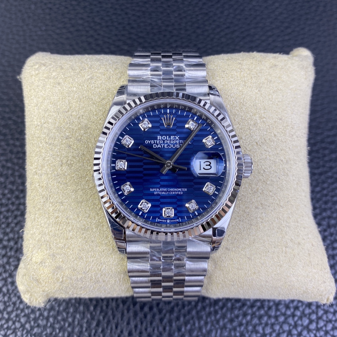 vsf-11484-fcb67ec1d2-i1682349281_2545_0-1 VS Factory Rolex Datejust 36mm Blue Fluted Motif Diamond Dial Jubilee Bracelet (126234) 1:1 Super Clone – DD3235 Movement - Image 1