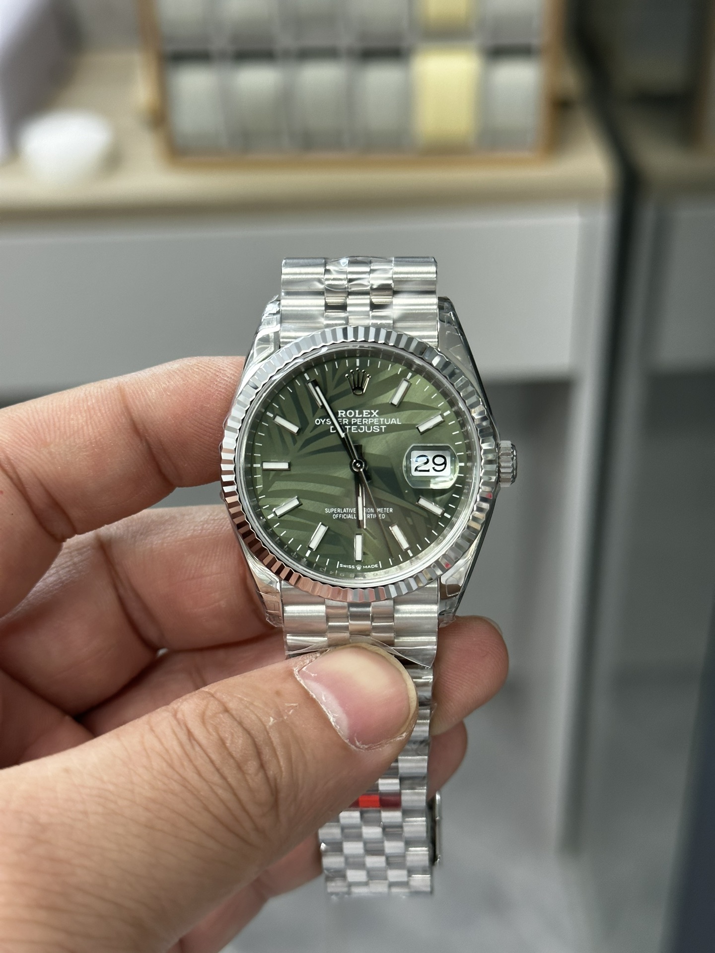 vsf-11624-064435e05c-a1697463496259_6278-1 VS Factory Rolex Datejust 36mm Olive Green Palm Motif Dial Jubilee Bracelet (126234) 1:1 Super Clone – DD3235 Movement - Image 1
