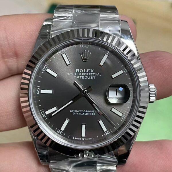 VS Factory Rolex Datejust 41mm Sunburst Slate Dial Fluted Bezel Oyster Bracelet (126334) 1:1 Super Clone – DD3235 Movement