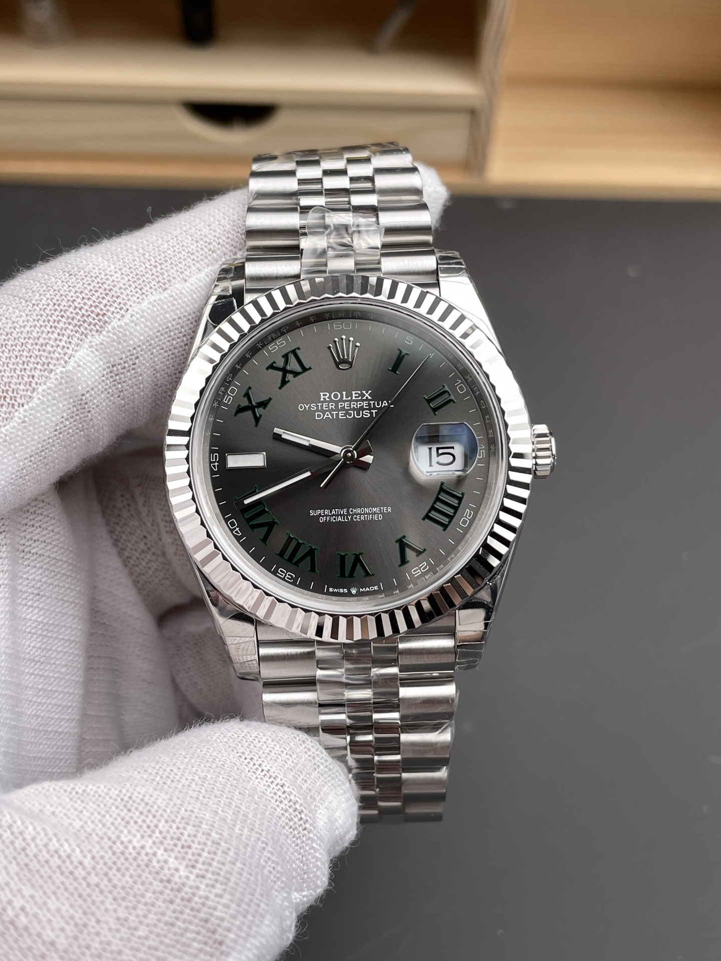 vsf-12074-dde3a9bff6-i1750188094846_5134_0_0-1-1 VS Factory Rolex Datejust 41mm Slate “Wimbledon” Dial Fluted Bezel Jubilee Bracelet (126334) 1:1 Super Clone – DD3235 Movement - Image 1
