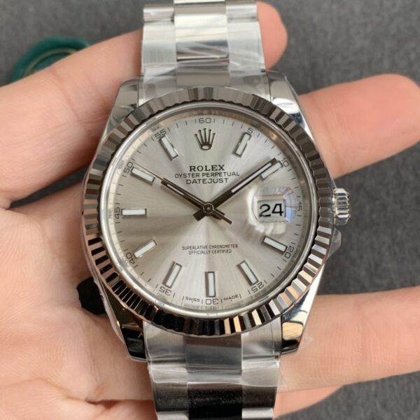 VS Factory Rolex Datejust 41mm Silver Sunburst Dial Fluted Bezel Oyster Bracelet (126334) 1:1 Super Clone – DD3235 Movement