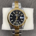 VS Factory Rolex Datejust 41mm Two-Tone Yellow Gold Black Sunburst Dial Fluted Bezel Oyster Bracelet (126333) 1:1 Super Clone – DD3235 Movement