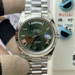 VS Factory (V2) Rolex Day-Date 40mm White Gold Olive Green Sunburst Roman Dial Fluted Bezel President Bracelet (228239) 1:1 Super Clone – DD3255 Movement