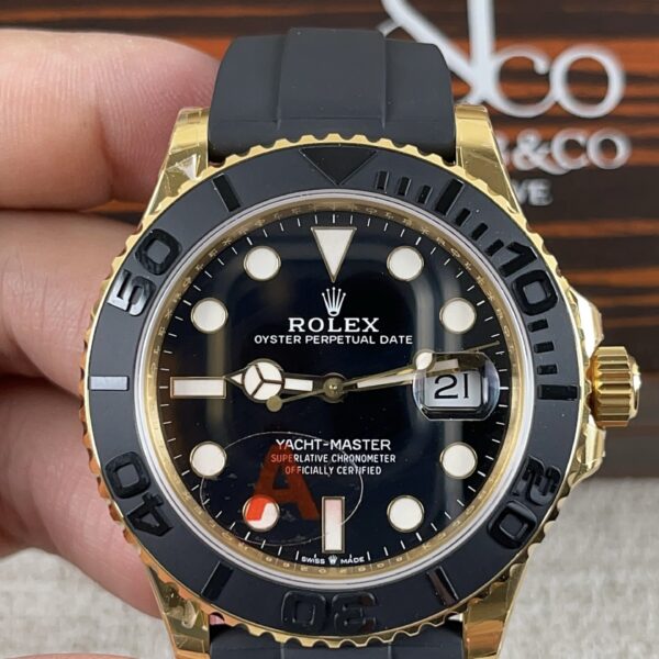 VS Factory Rolex Yacht-Master 42mm Yellow Gold Black Dial Ceramic Bezel Oysterflex Strap (226658) 1:1 Super Clone – DD3235 Movement