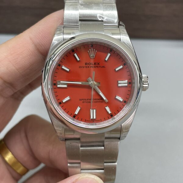 VS Factory Rolex Oyster Perpetual 36mm Coral Red Dial Smooth Bezel Oyster Bracelet (126000) 1:1 Super Clone – DD3230 Movement