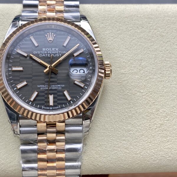 VS Factory Rolex Datejust 36mm Slate Fluted Motif Dial Fluted Bezel Two-Tone Rose Gold Jubilee Bracelet (126231) 1:1 Super Clone – DD3235 Movement