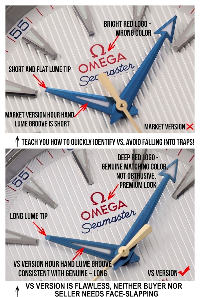 Red Omega Seamaster logo color comparison