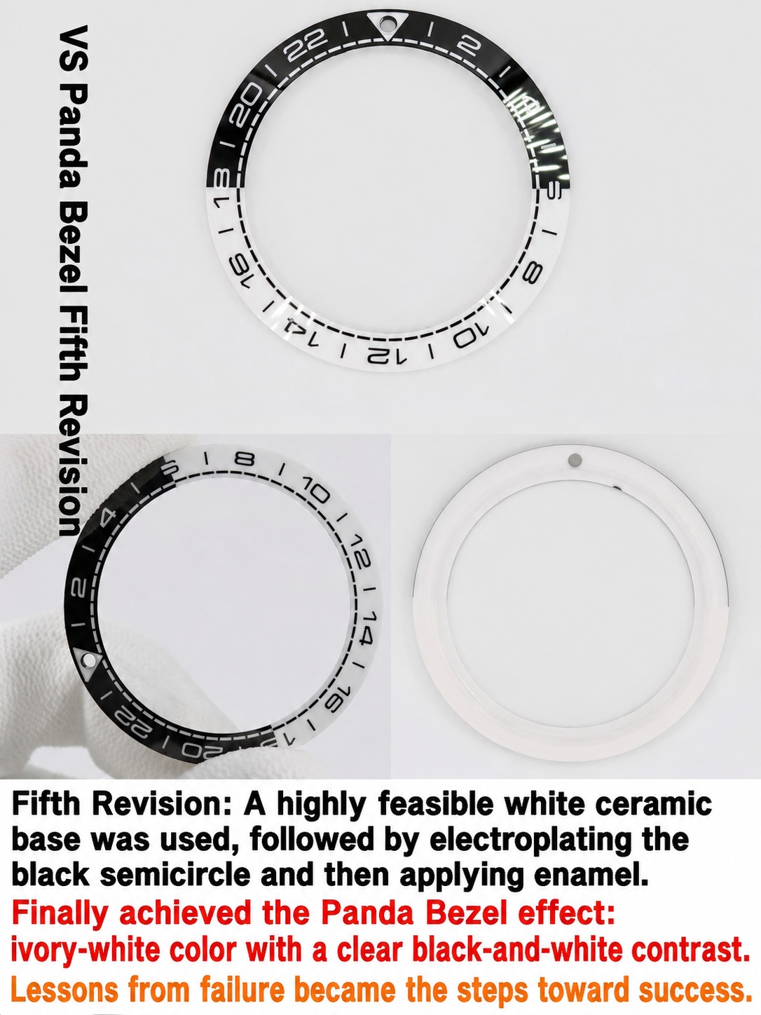 The finalized 5th iteration VSF ceramic bezel showcasing perfect color accuracy and crisp engravings