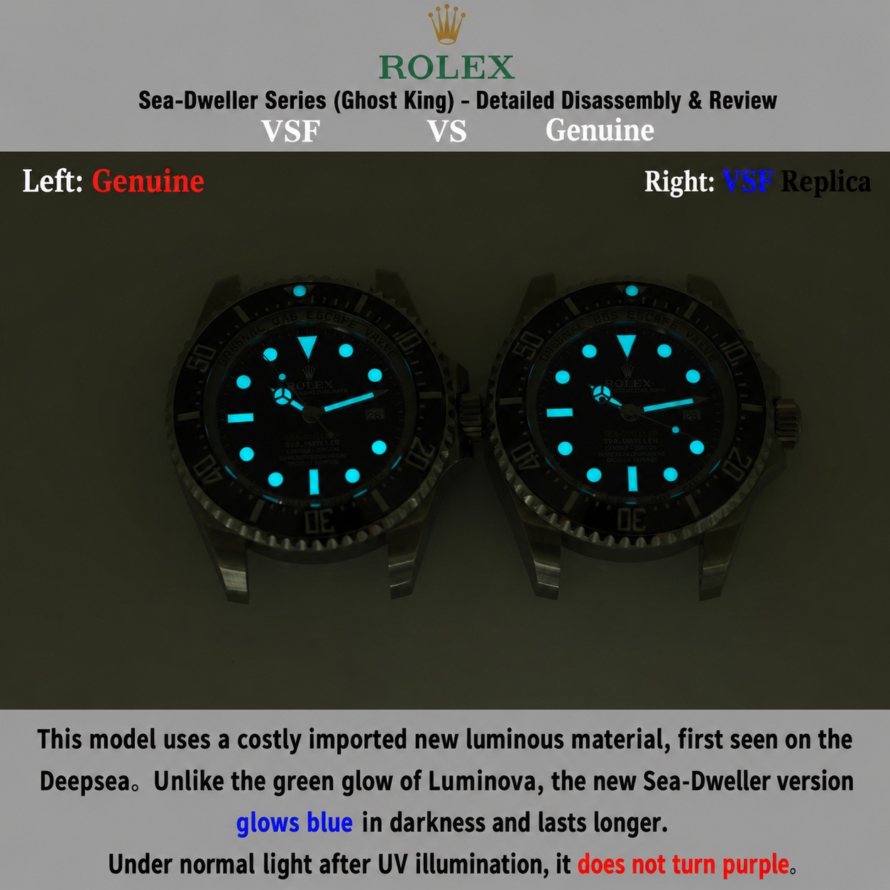 Split comparison of the end-link batch engravings and brushed Oyster bracelet assembly