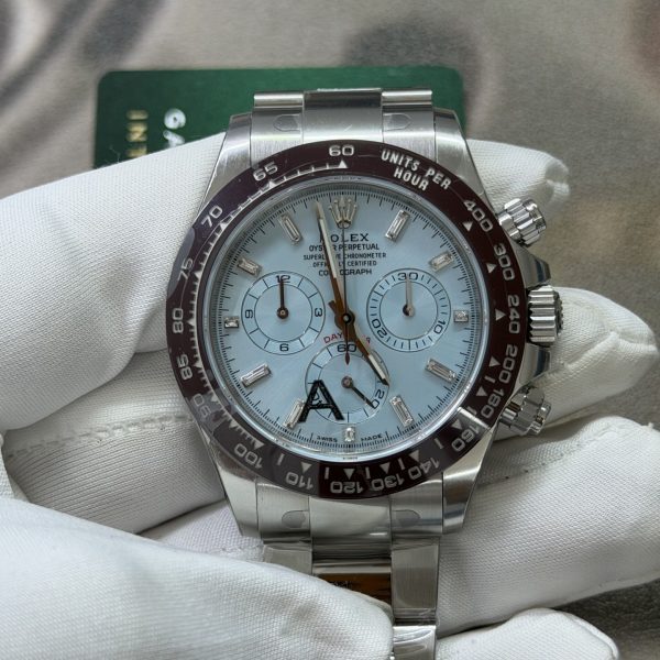 VS Factory Rolex Cosmograph Daytona 40mm Platinum Ice Blue Baguette Diamond Dial (116506) 1:1 Super Clone – DD4130 Movement