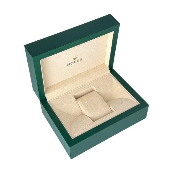 Premium Rolex watch box set open with cream interior and cushion
