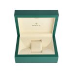 Open green Rolex watch presentation box front view